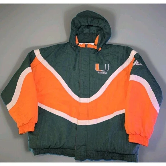 Vintage Apex One Varsity Miami Hurricanes Zip Up Windbreaker Jacket Size XL - Picture 2 of 9